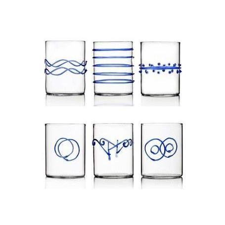 Set bicchieri Decò vetro trasparente e azzurro ichendorf