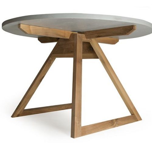 Tavolo rotondo in legno massello e legno riciclato azzurro e grigio