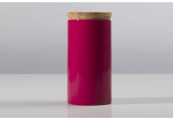 scatola in bambù laccato rosa con coperchio in sughero